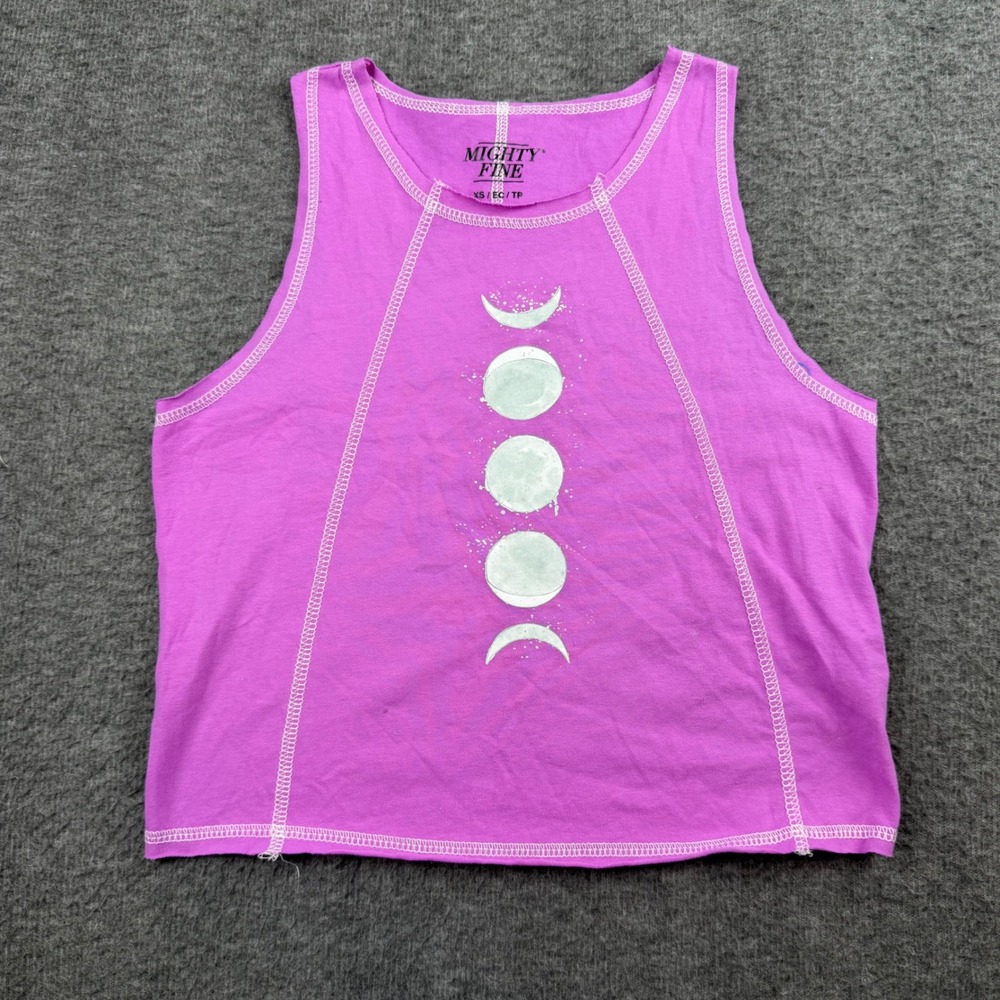 Mighty Fine Tank Top‎ Women's XS Purple Moon Phase Graphic Celestial Crop Top
